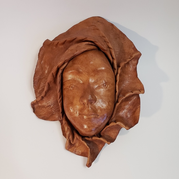 Vintage Leather Womens Face Mask Art Sculpture Wall Hanging - Picture 1 of 9